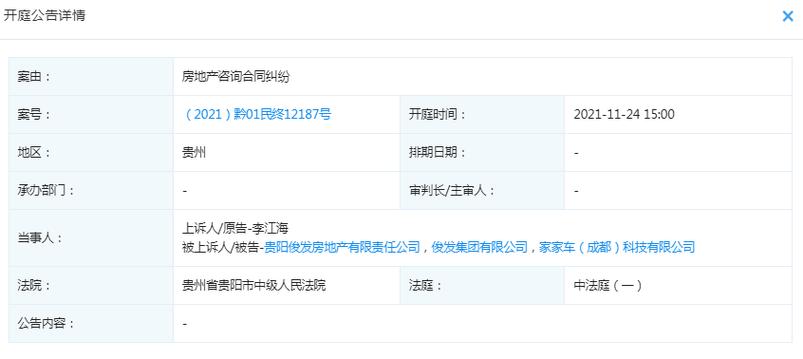 4名自然人状告俊发集团,案由均为房地产咨询合同纠纷